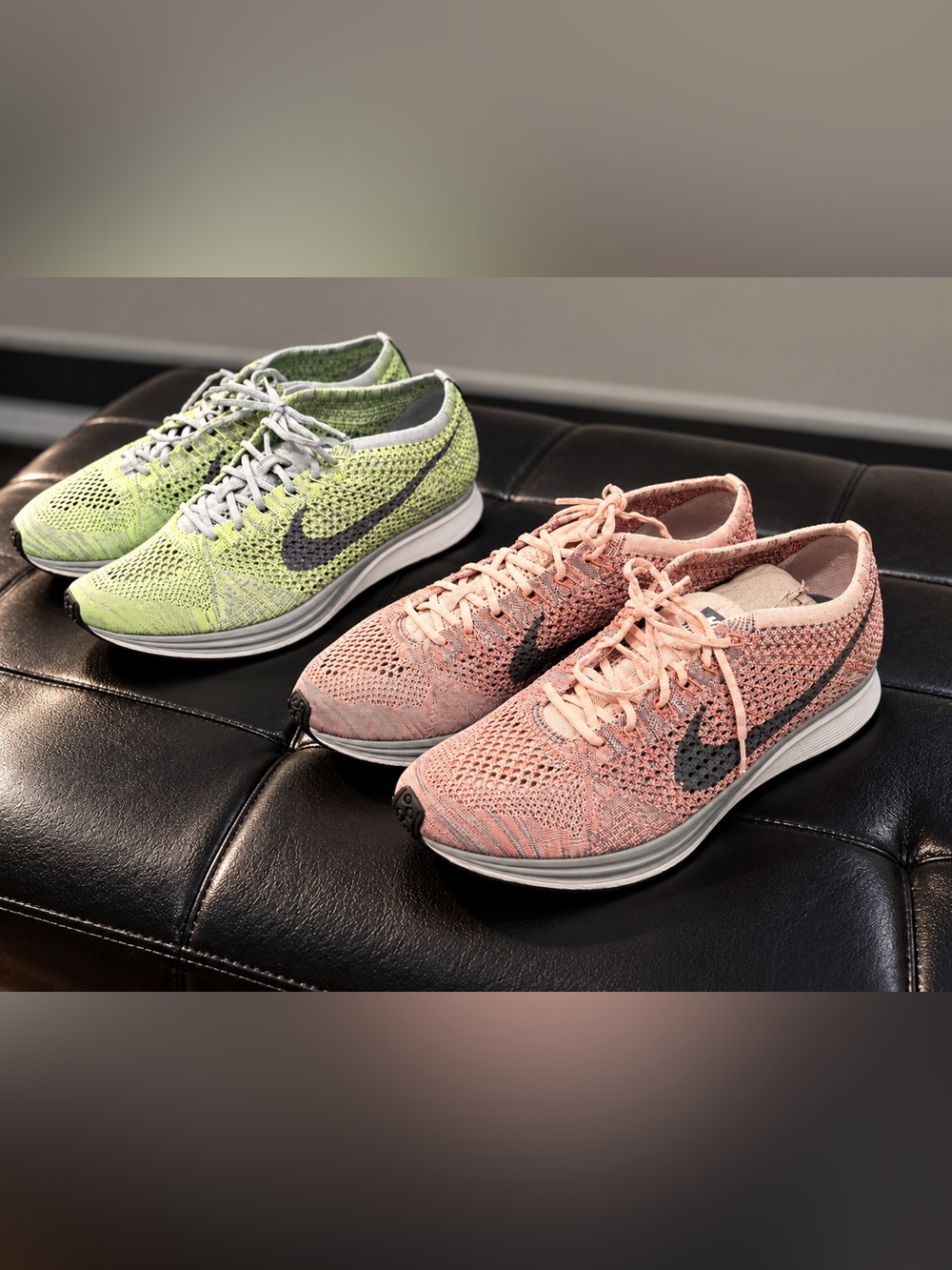 Nike Flyknit Racer Running Shoes - Pink and Green